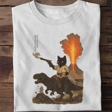 Black Cat Riding Dinosaur With Beer T-Shirt