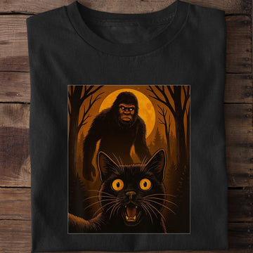 Scared Cat Selfie with Zombie Bigfoot Sasquatch Halloween Cat T-Shirt