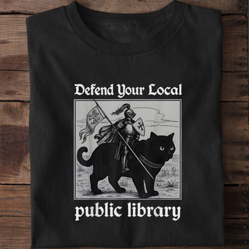 Defend Your Local Public Library Funny Knight Cat T-Shirt