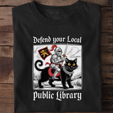 Defend Your Local Public Library Funny Knight Cat T-Shirt
