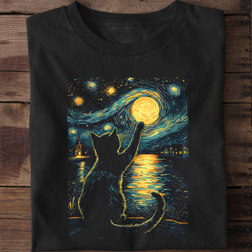 Black Cats Starry Night  T-Shirt
