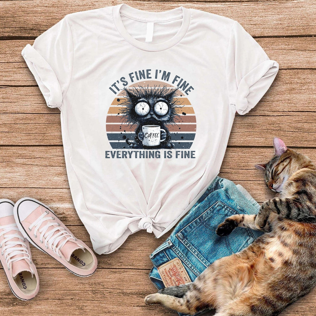 It's FIne I'm Fine Cat Coffee T-Shirt