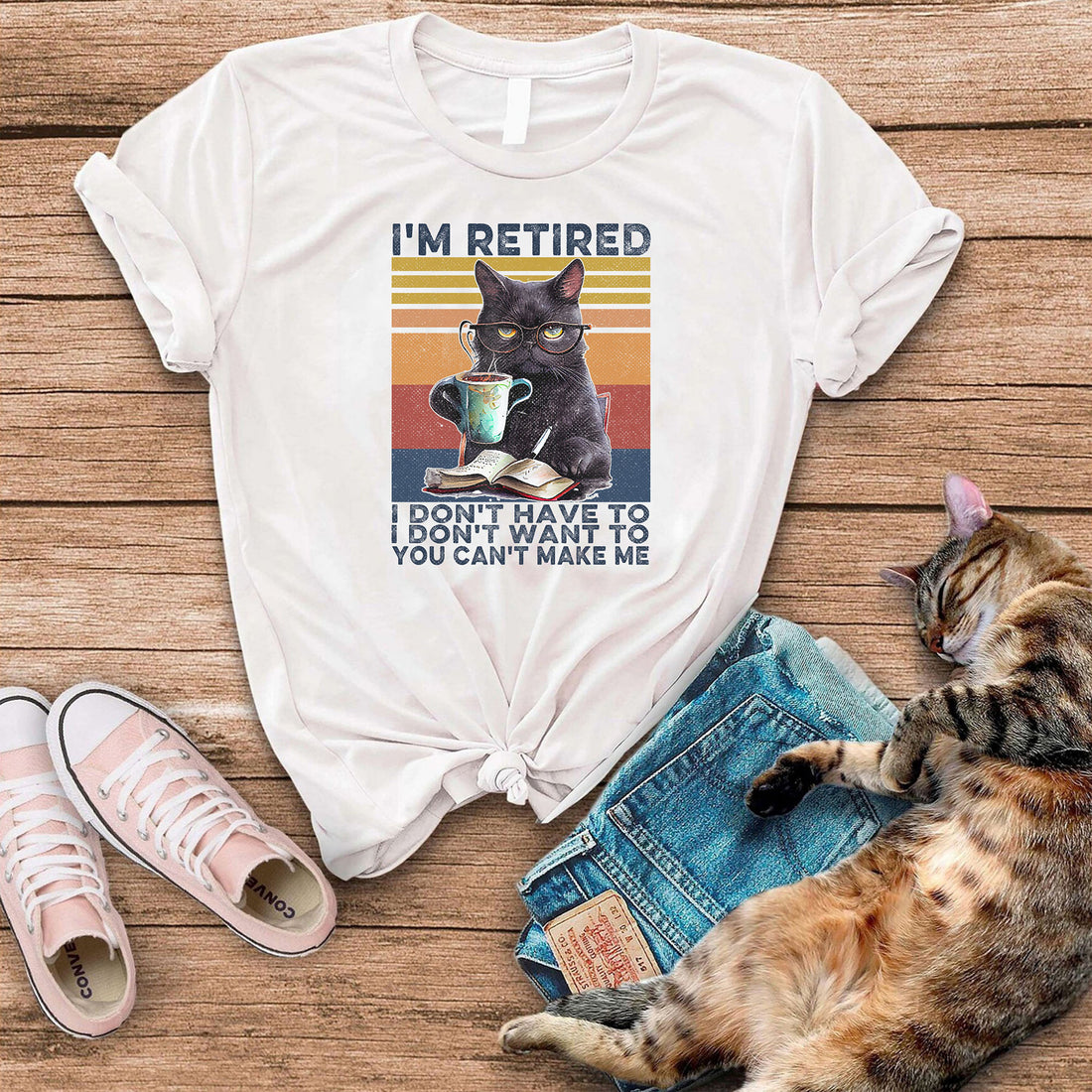 I'm Retired Cat Coffee T-Shirt