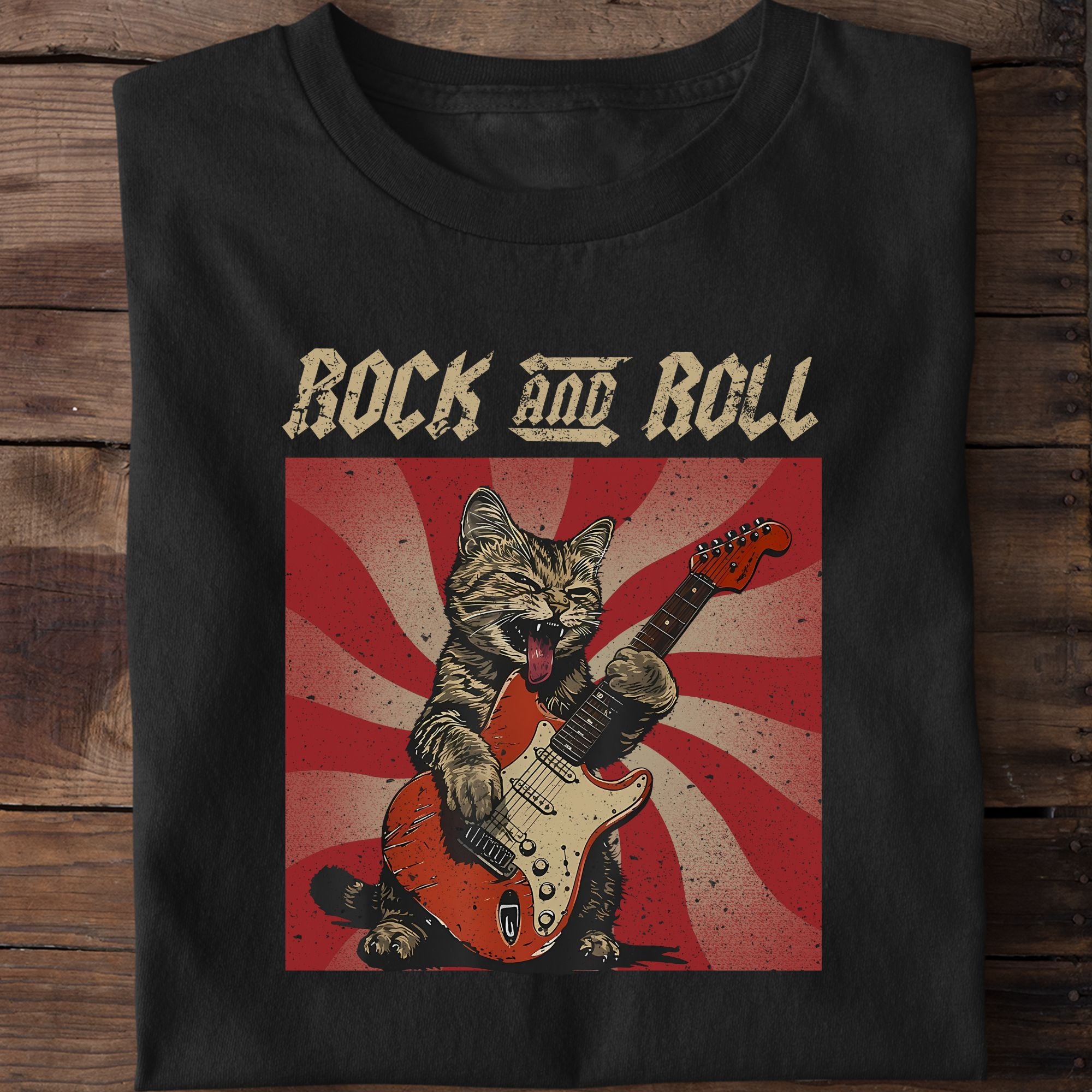 Rock And Roll Funny Guitar Cat T-Shirt