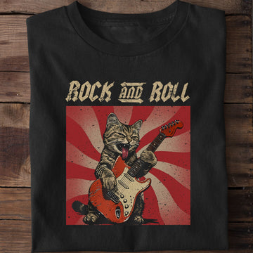 Rock And Roll Funny Guitar Cat T-Shirt