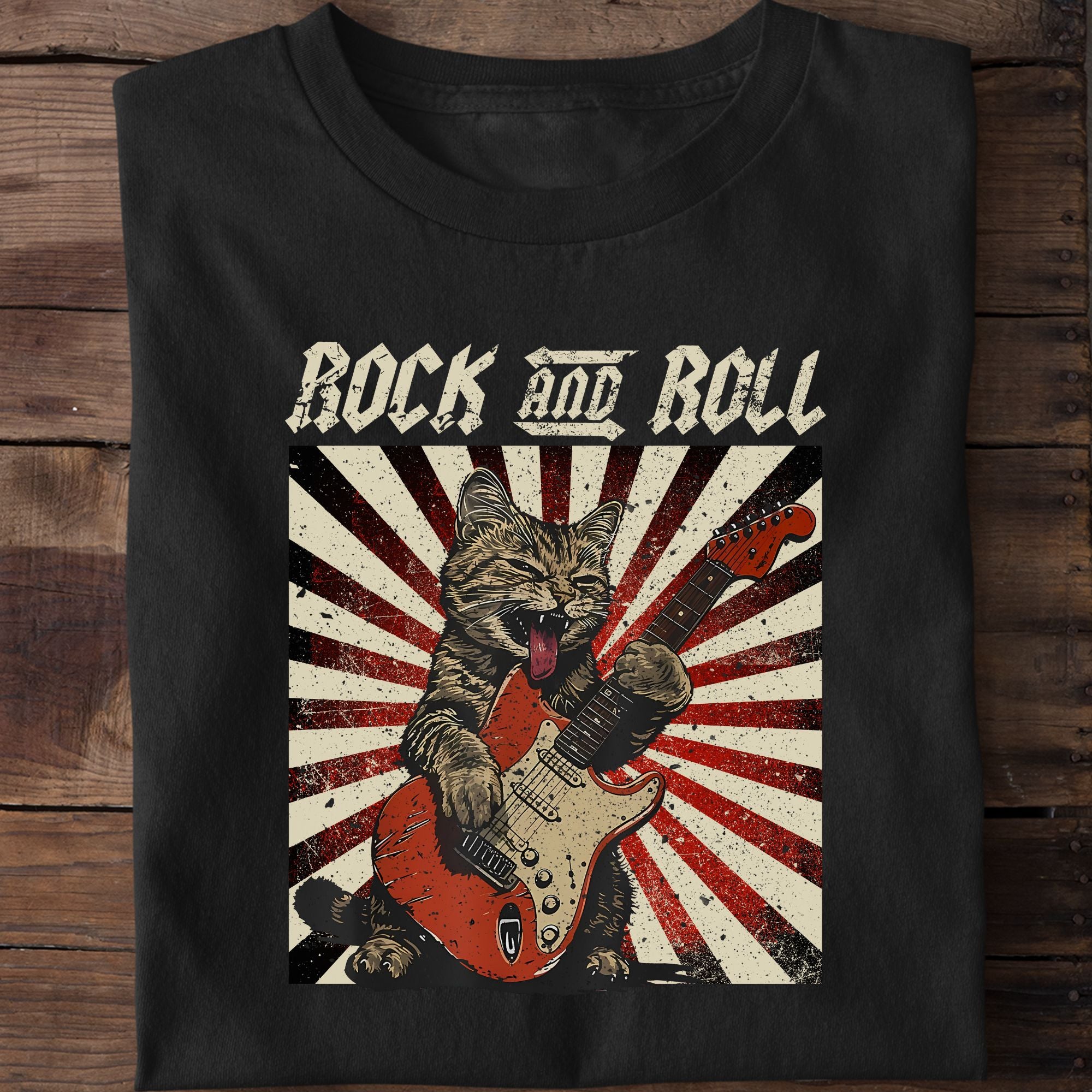 Rock And Roll Funny Guitar Cat T-Shirt