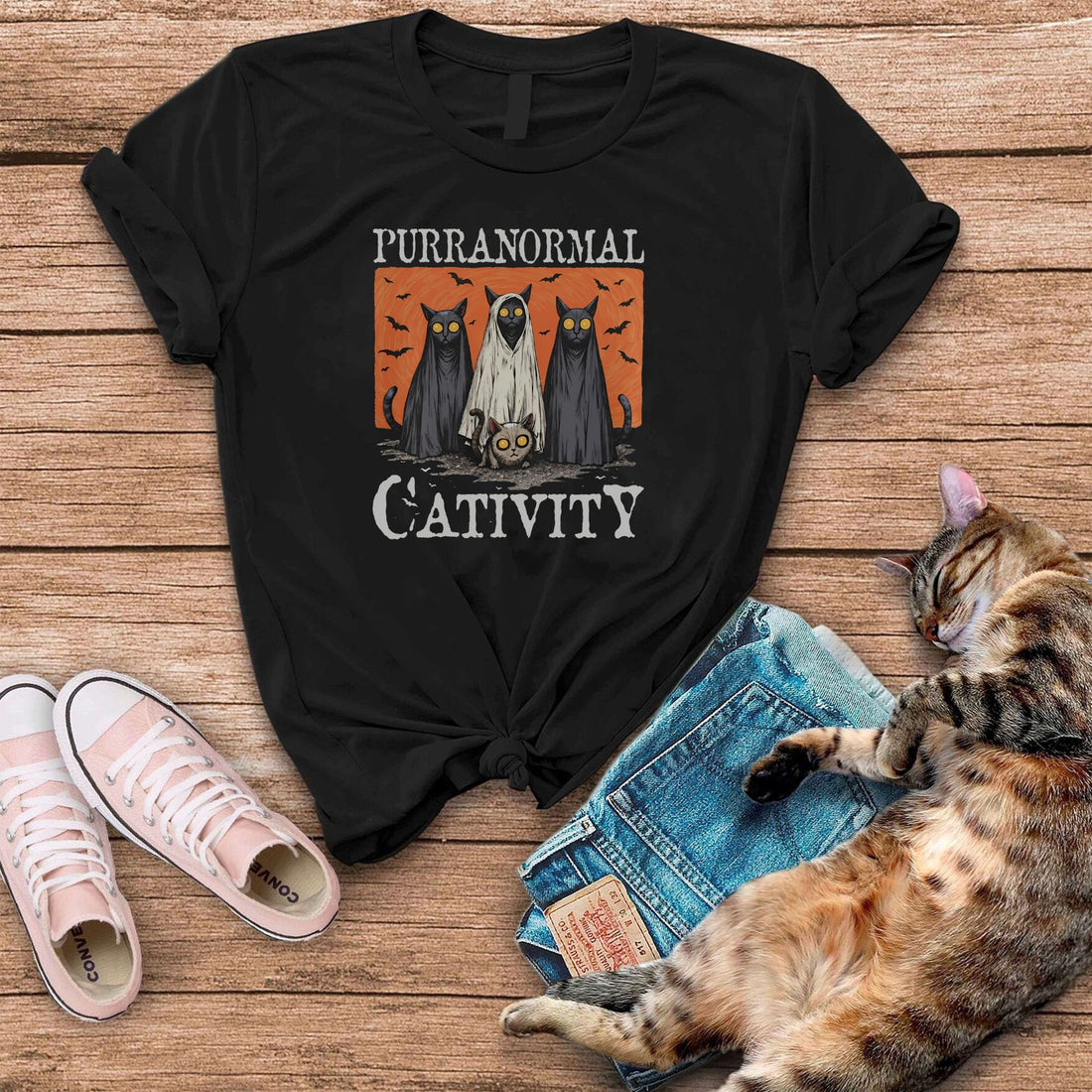 Funny Purranormal Cativity Halloween Cat Ghost T-Shirt