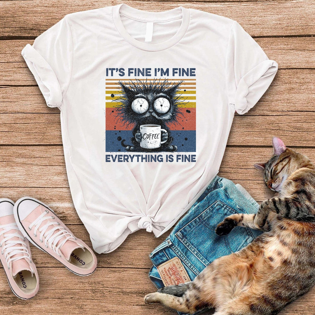 It's FIne I'm Fine Cat Coffee T-Shirt