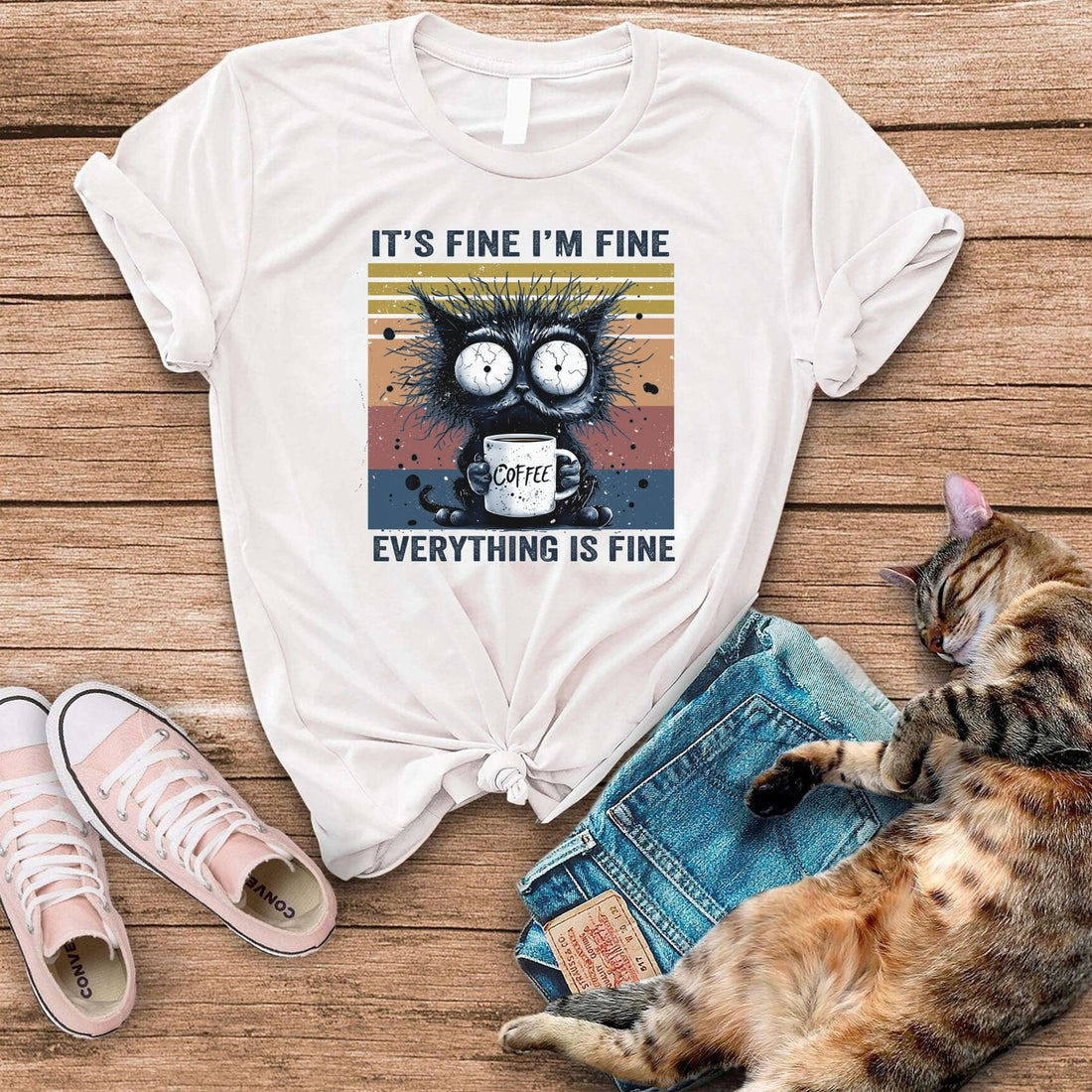 It's FIne I'm Fine Cat Coffee T-Shirt