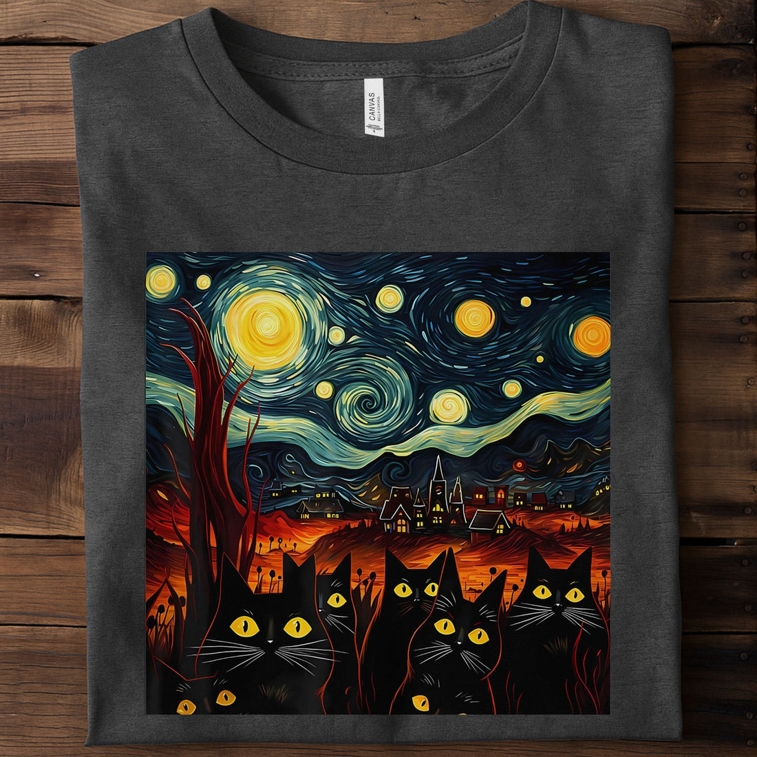Starry Night Van Gogh Cat Unisex Premium Bella Canvas 3001 T-Shirt