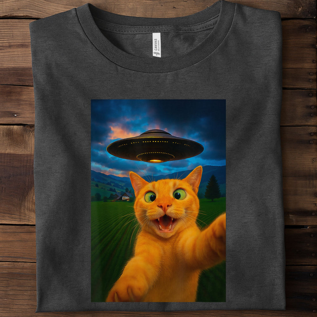 Cat Selfie UFO Unisex Premium Bella Canvas 3001 T-Shirt