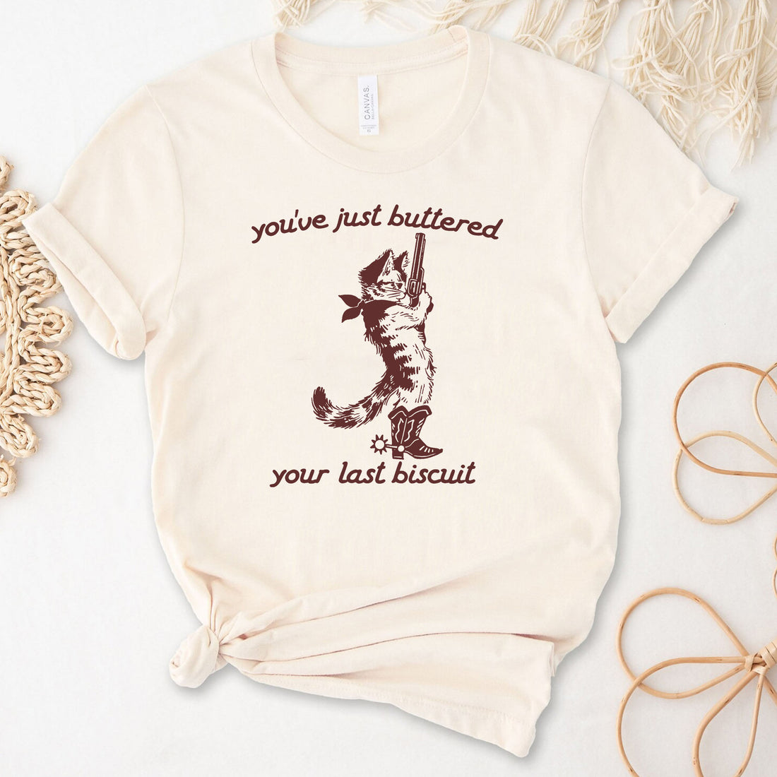 You've Just Buttered Your Last Biscuit Funny Cowboy Cat T-Shirt