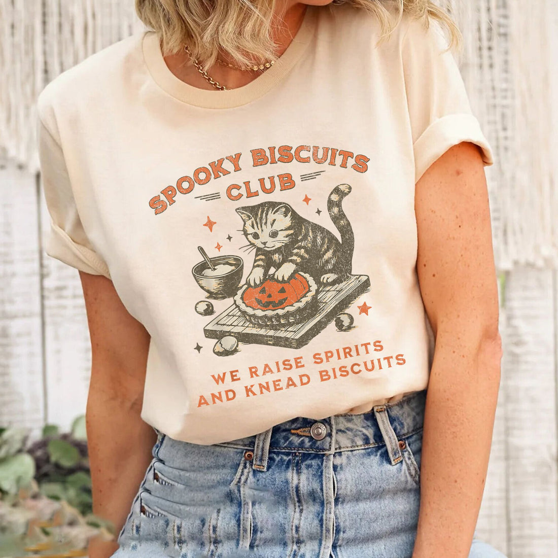 Spooky Biscuits Club Cat Funny Halloween Baking Tee Unisex Premium Bella Canvas 3001 T-Shirt