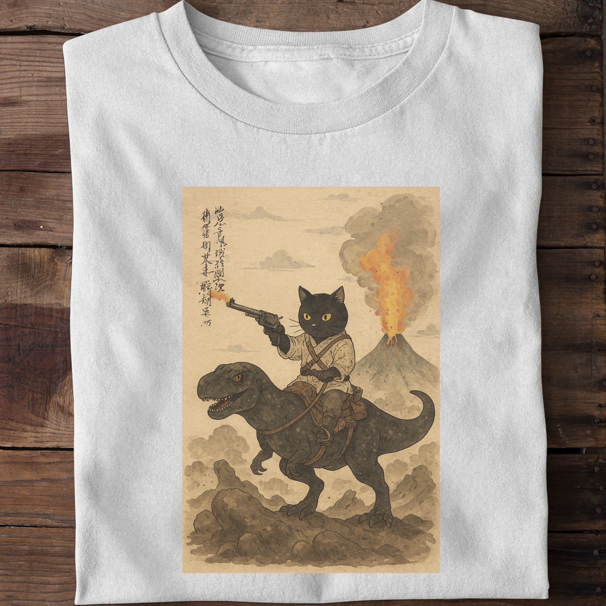 Black Cat Riding Dinosaur With Beer T-Shirt