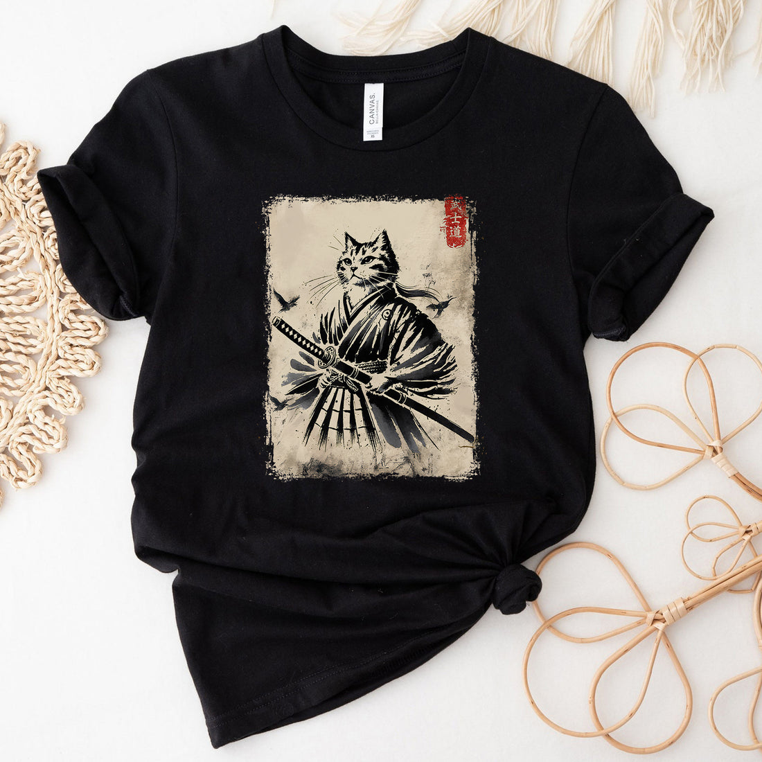 Samurai Cat Warrior Japanese T-Shirt