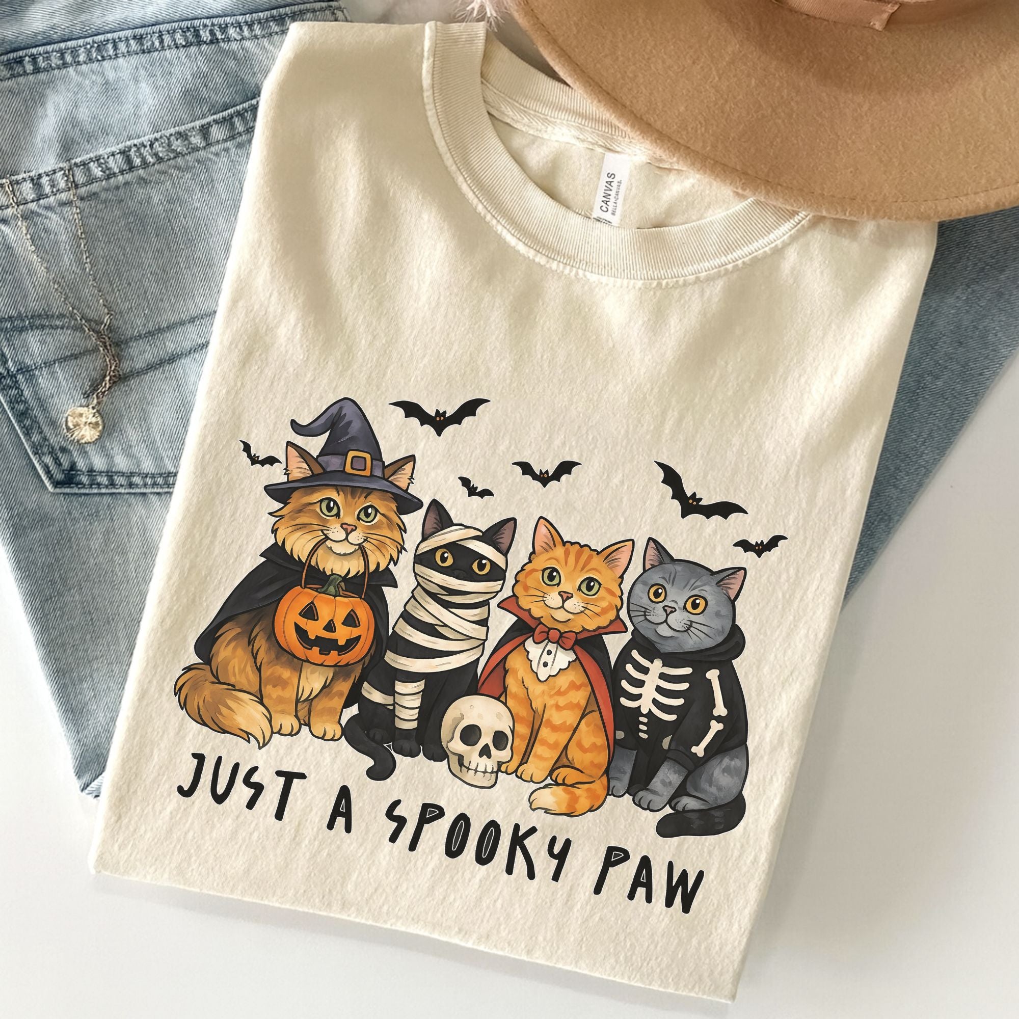 Just A Spooky Paw Halloween Unisex Premium Bella Canvas 3001 T-Shirt