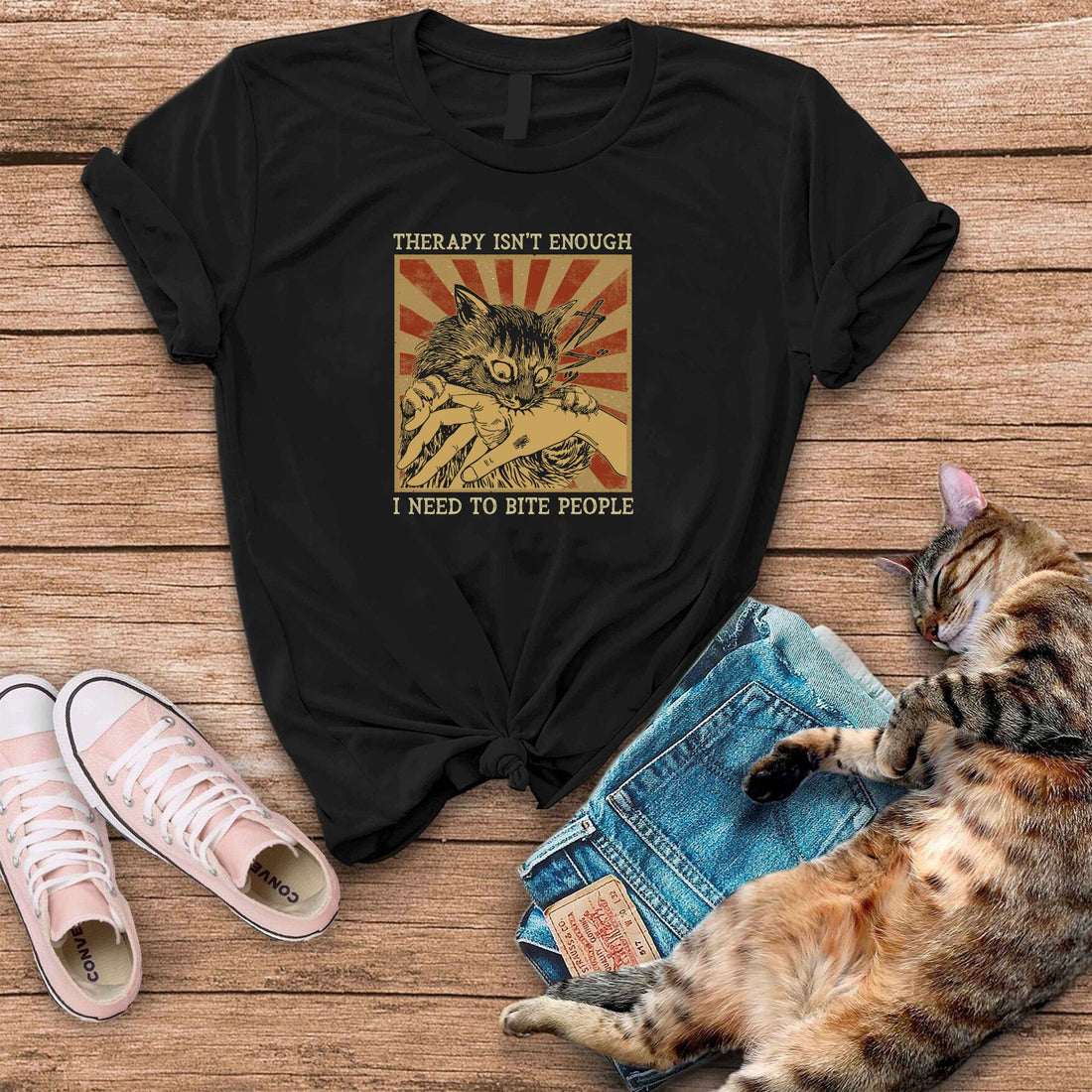 Therapy Isn't Enough I need To Bite People Funny Cat T-Shirt