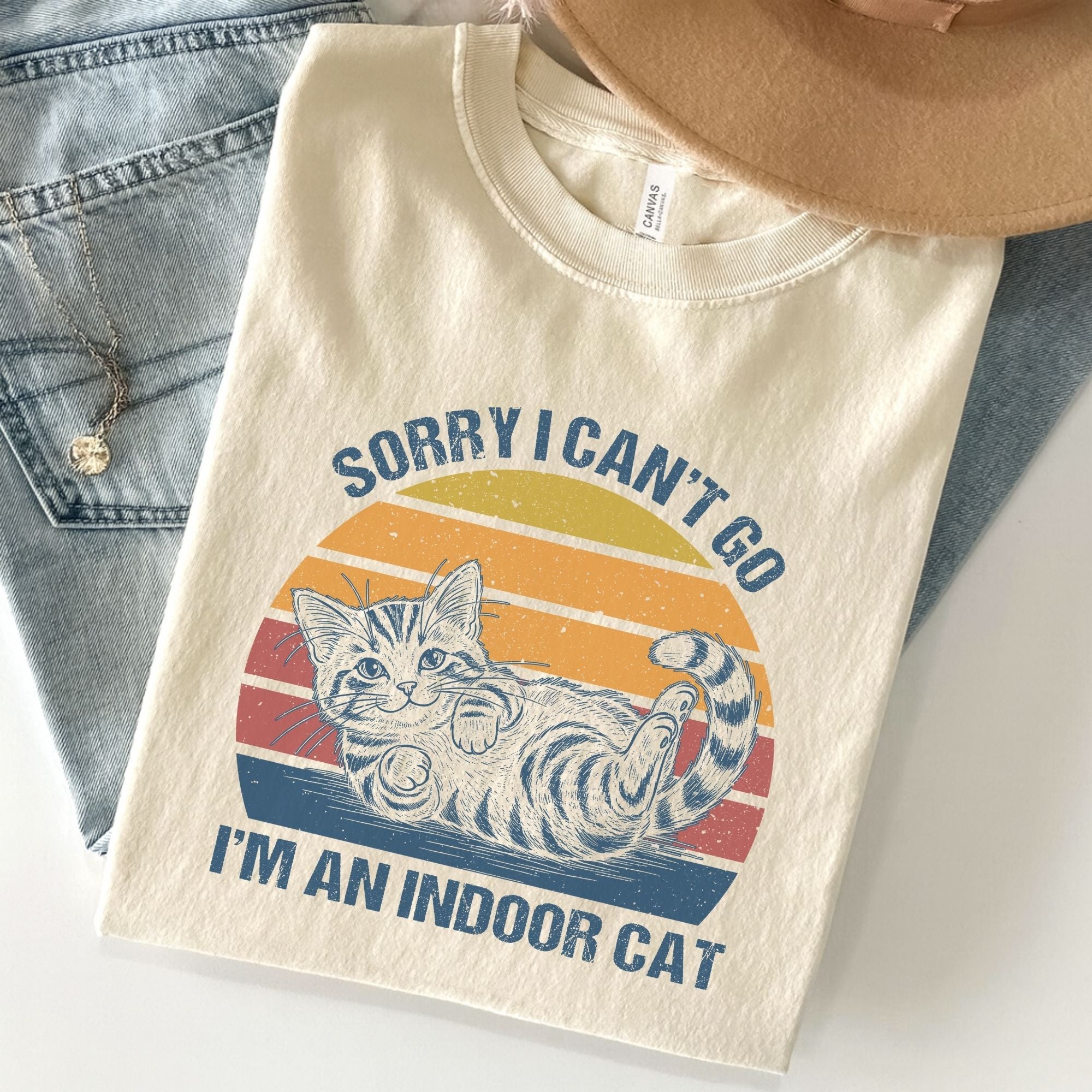 Sorry I Can't Go I'm An Indoor Cat Funny Unisex Premium Bella Canvas 3001 T-Shirt