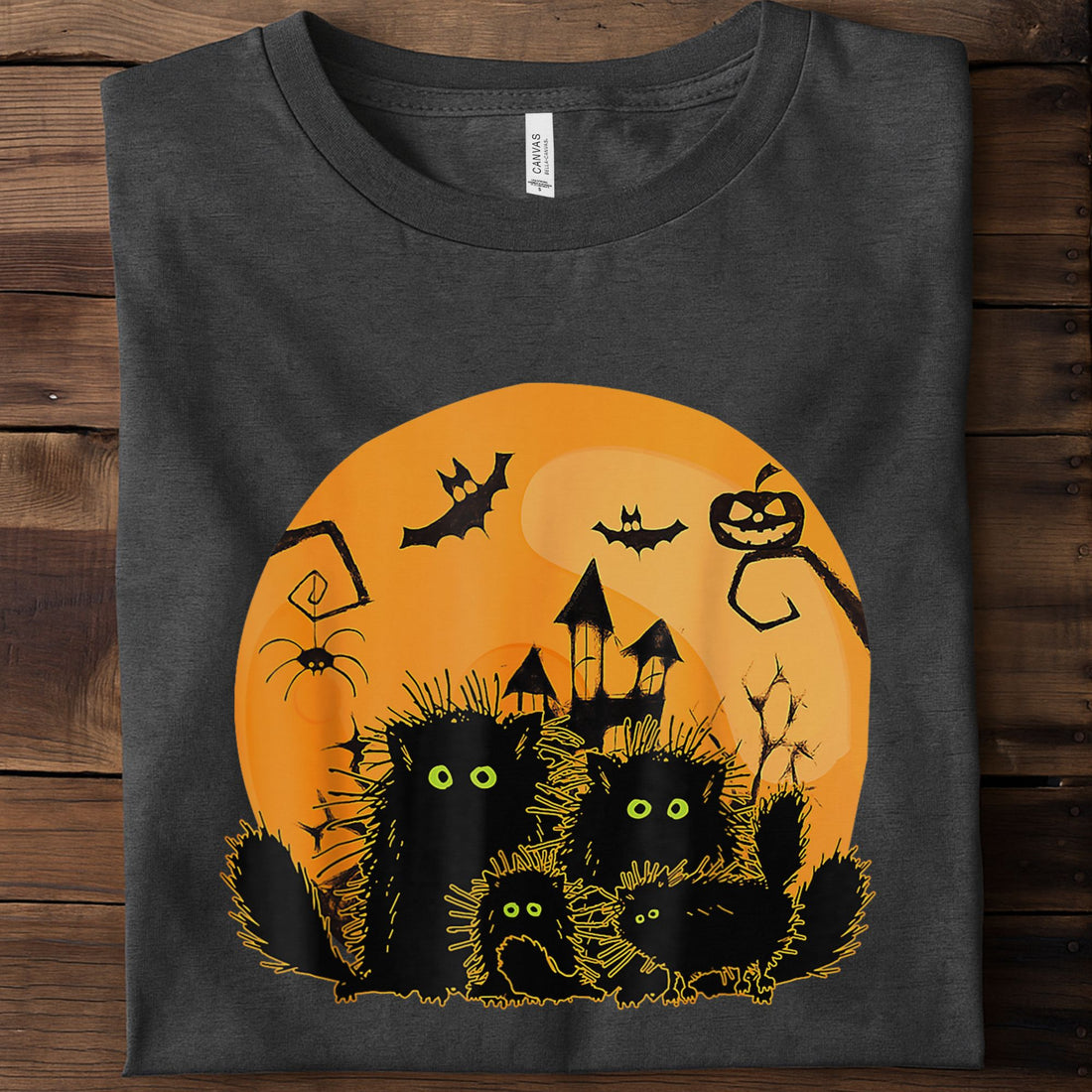 Black Cat Pumpkin Moon Halloween Unisex Premium Bella Canvas 3001 T-Shirt