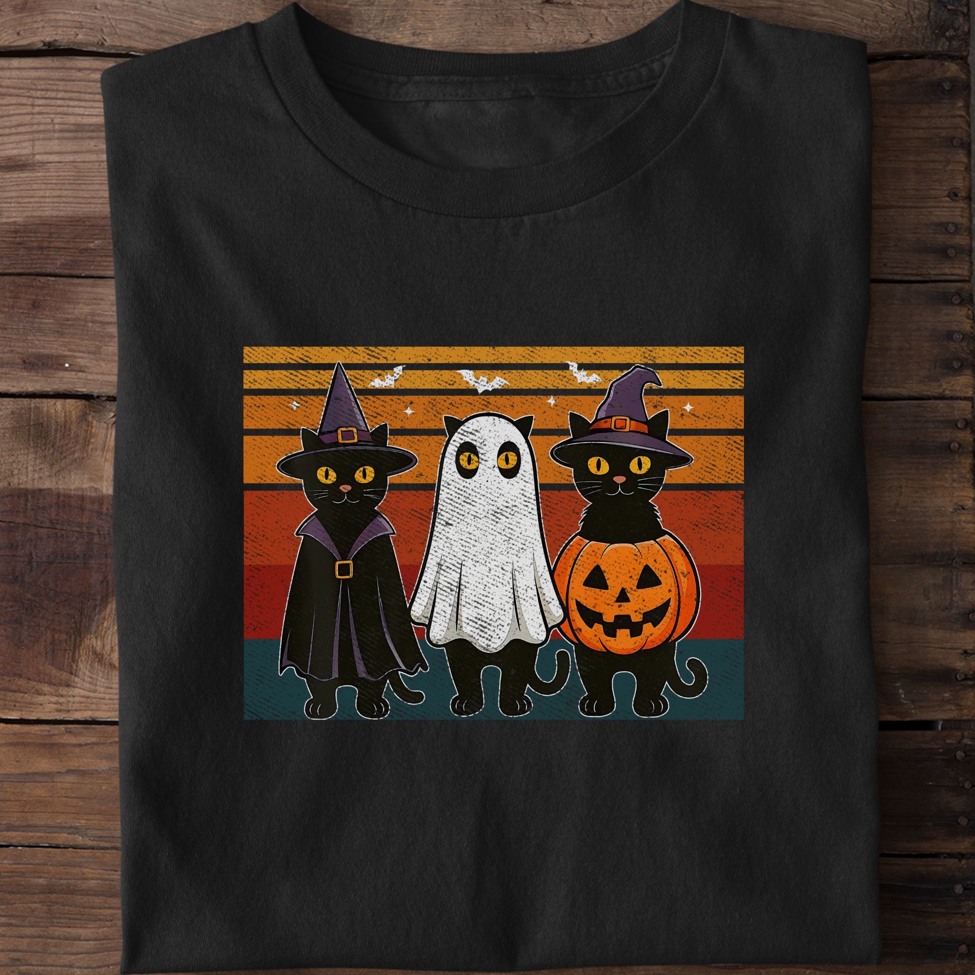 Cat Witch Ghost Funny Halloween Cat T-Shirt