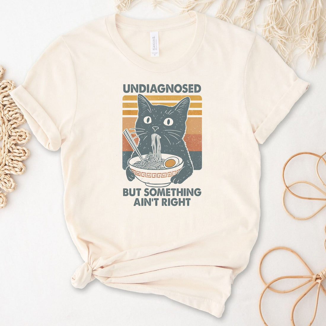 Undiagnosed But Something Ain't Right Cat Noodle Unisex Premium Bella Canvas 3001 T-Shirt