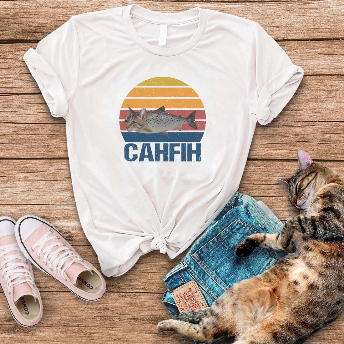 Cahfih Funny Cat Fishing T-Shirt