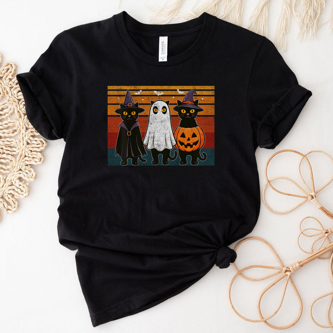 Cat Witch Ghost Funny Halloween Cat T-Shirt