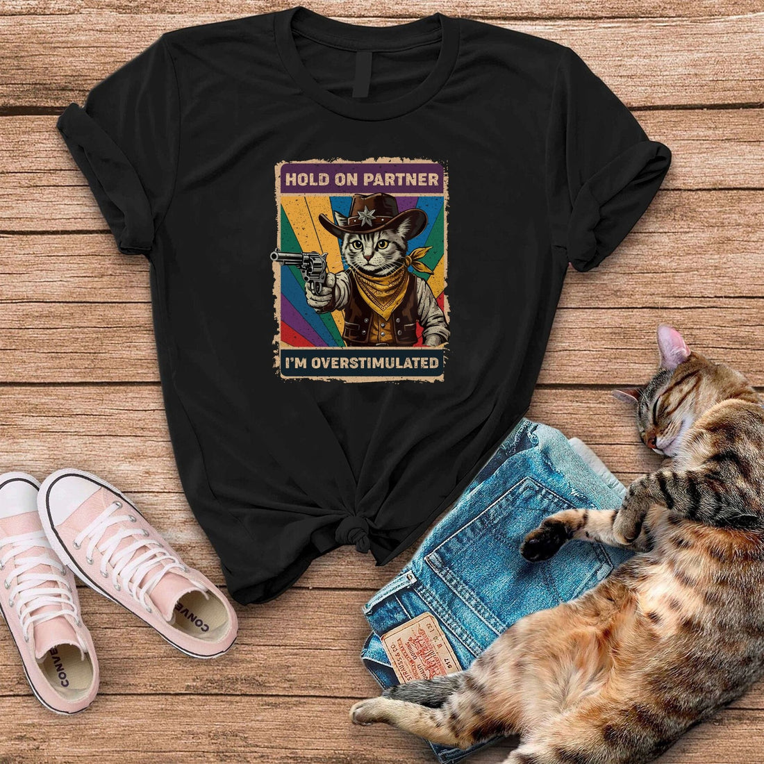 Hold On Partner  Cowboy Cat T-Shirt