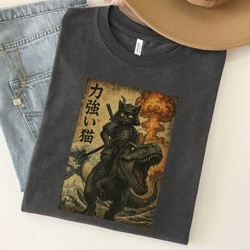 Black Cat Samurai Dinosaur Unisex Premium Bella Canvas 3001 T-Shirt