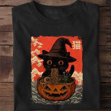 Cat Witch Noodle Funny Halloween Cat T-Shirt