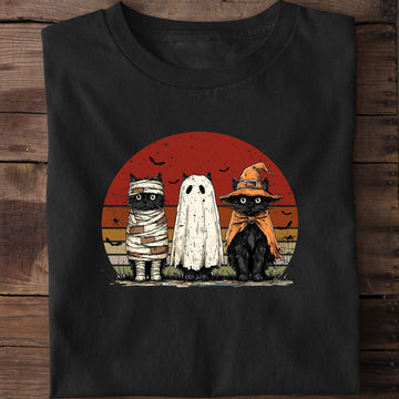 Cat Ghost Witch Funny Cat Halloween T-Shirt