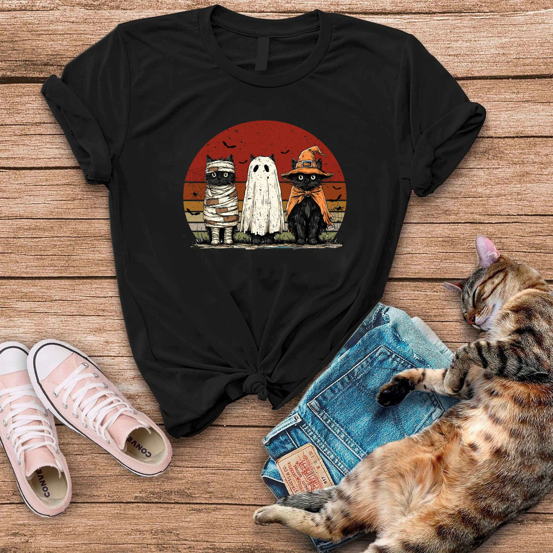 Cat Ghost Witch Funny Cat Halloween T-Shirt