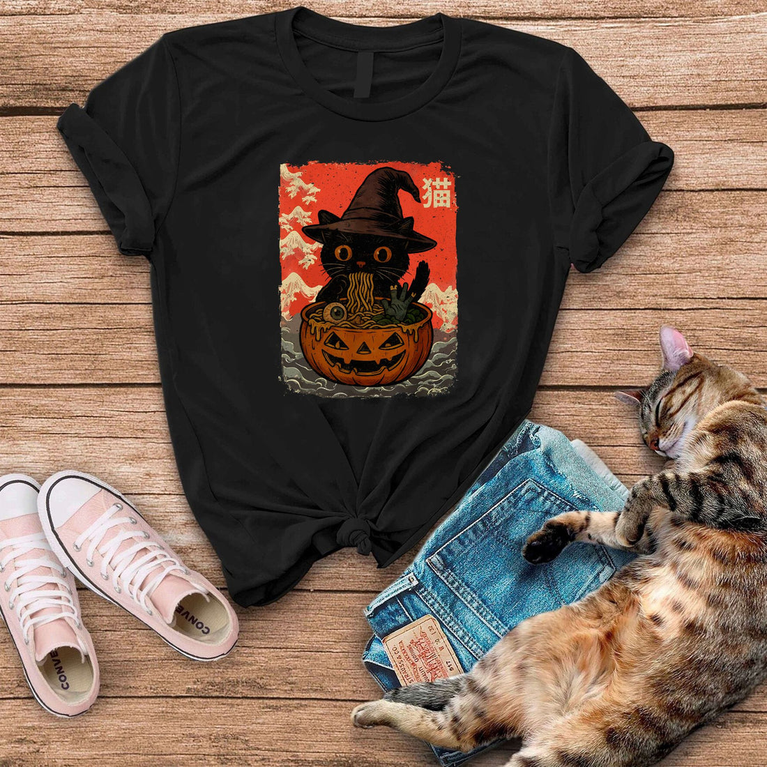 Cat Witch Noodle Funny Halloween Cat T-Shirt