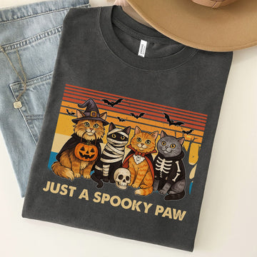 Just A Spooky Paw Halloween Cat Unisex Premium Bella Canvas 3001 T-Shirt