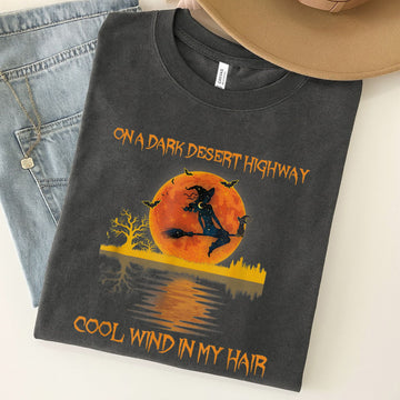 Witch Riding Brooms On A Dark Desert Highways Cat Halloween Unisex Premium Bella Canvas 3001 T-Shirt