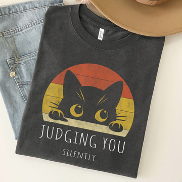 Black Cat Judging You Silently Unisex Premium Bella Canvas 3001 T-Shirt