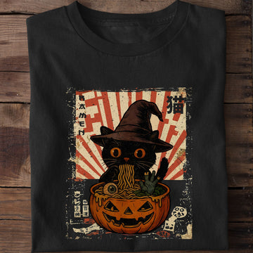 Cat Witch Noodle Funny Halloween Cat T-Shirt