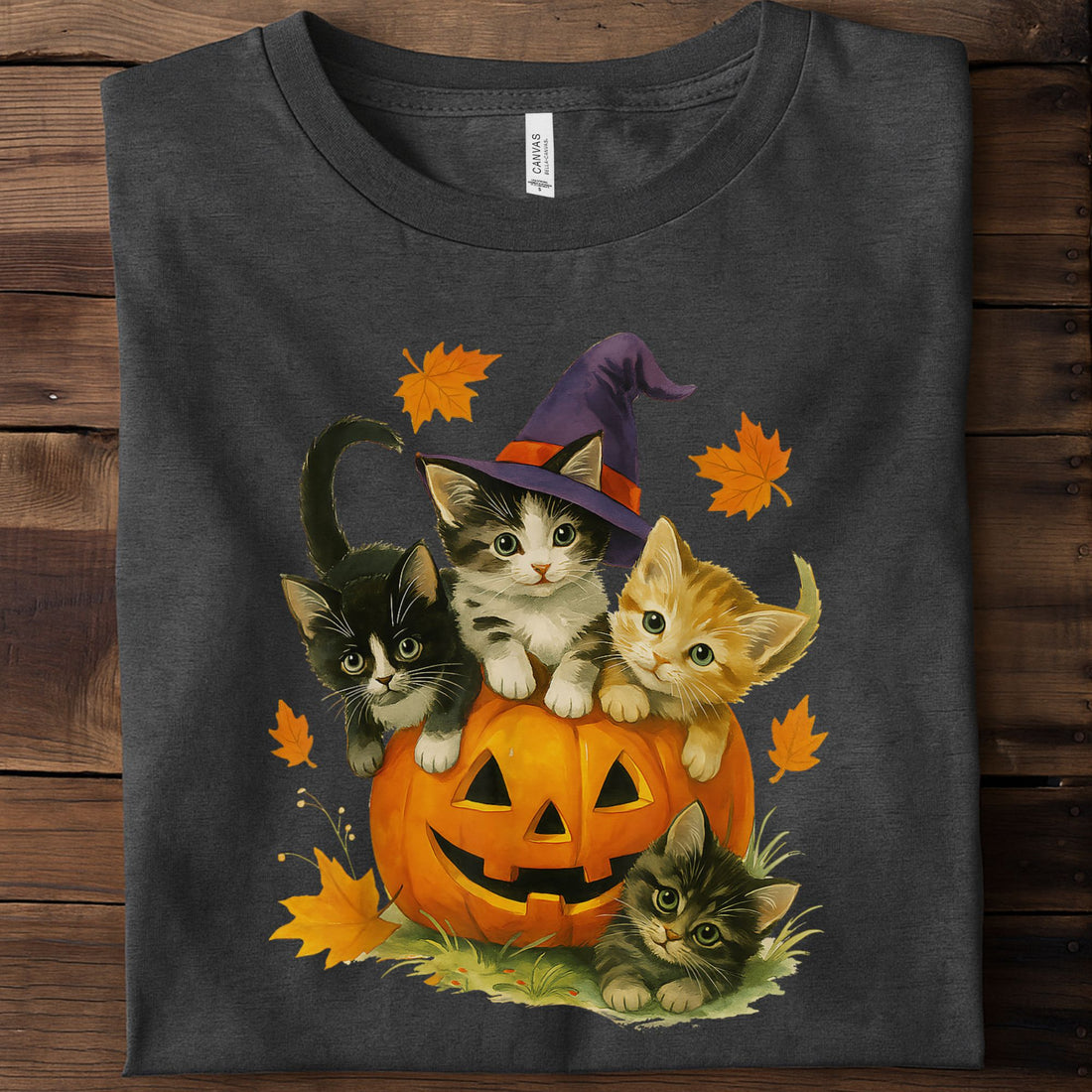 Cute Cat Pumpkin Halloween Spooky Season Unisex Premium Bella Canvas 3001 T-Shirt