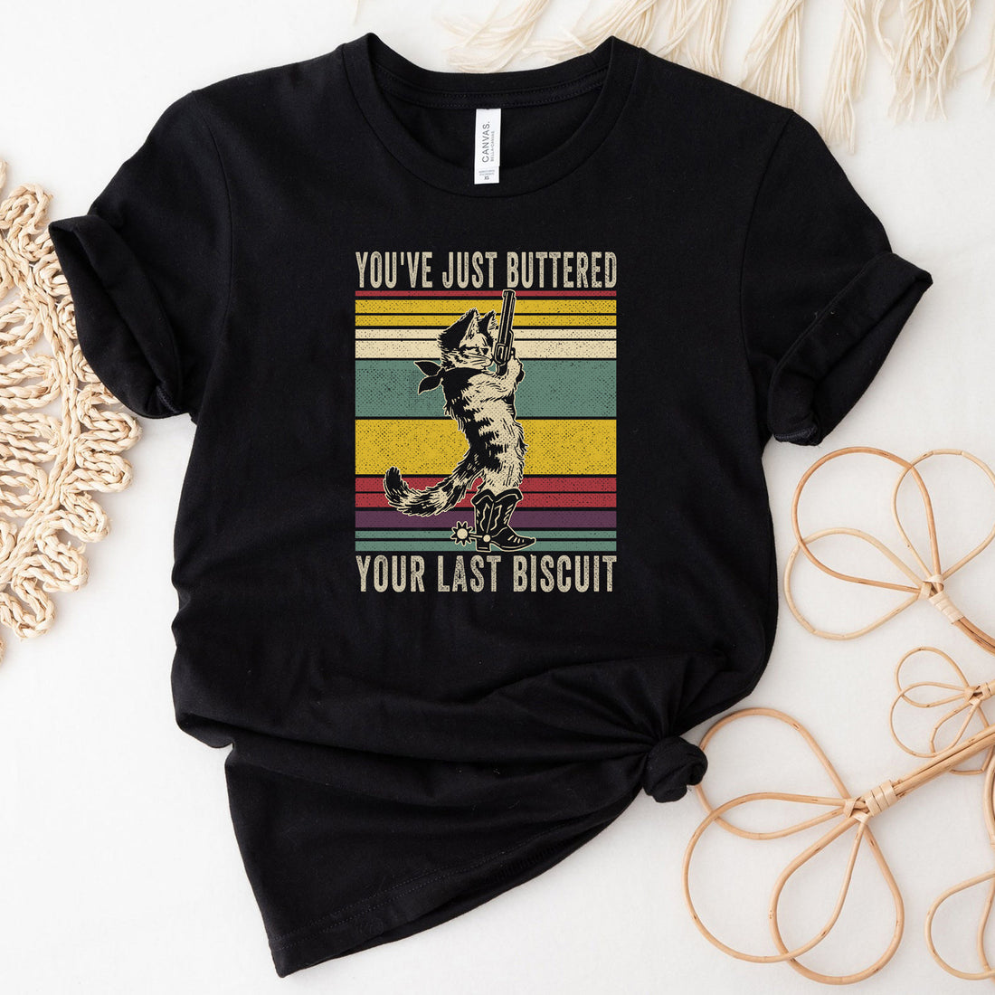 You've Just Buttered Your Last Biscuit Funny Cowboy Cat T-Shirt