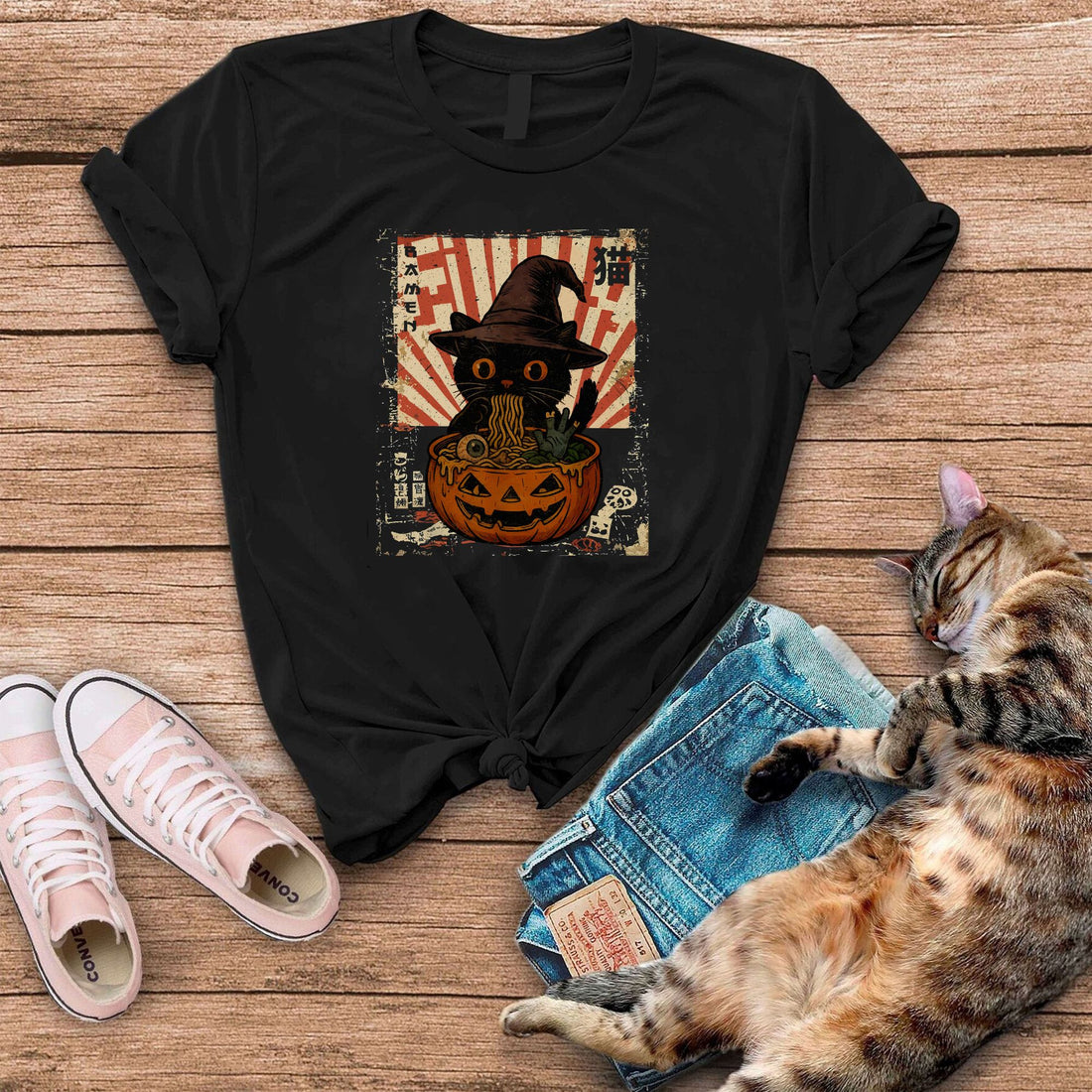 Cat Witch Noodle Funny Halloween Cat T-Shirt