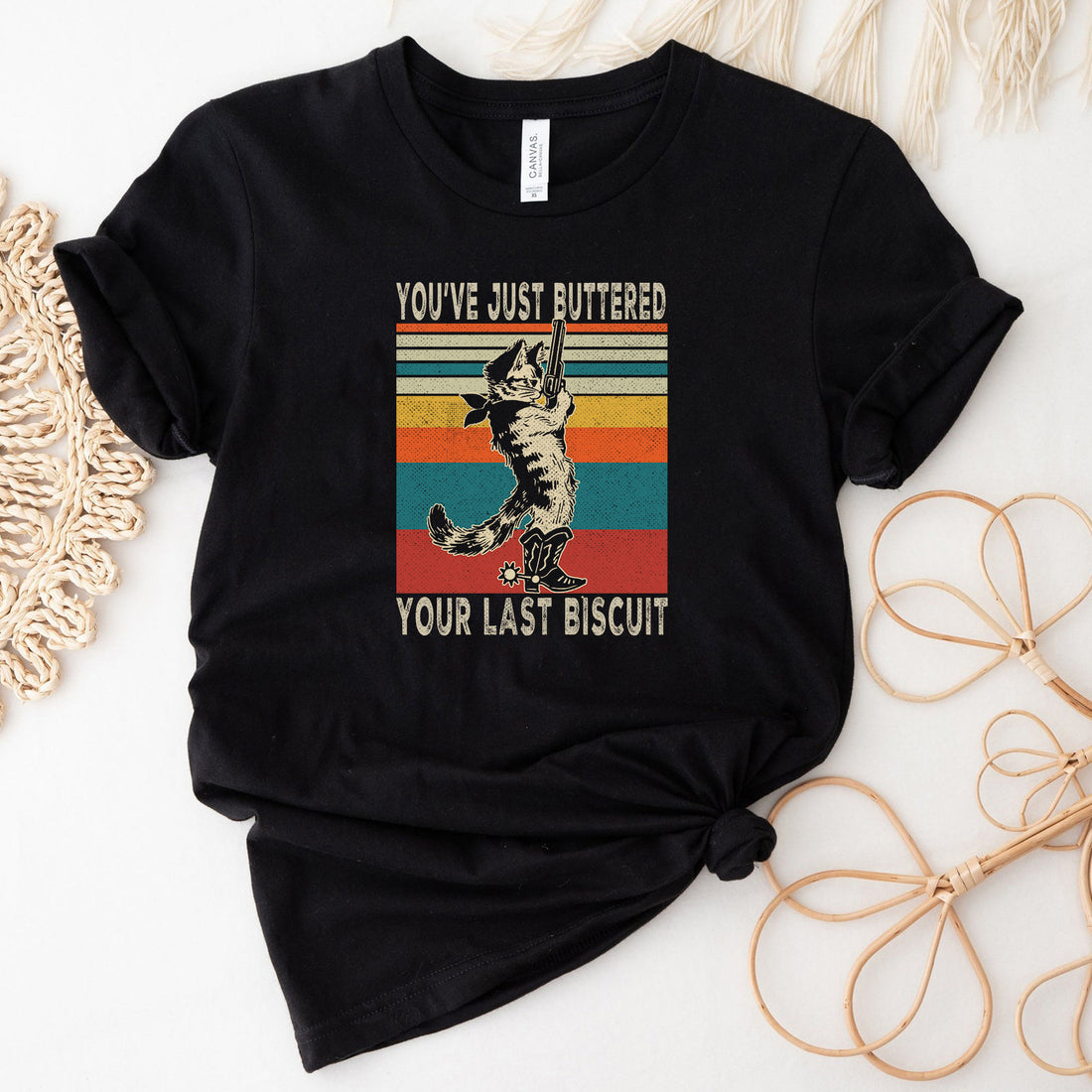 You've Just Buttered Your Last Biscuit Funny Cowboy Cat T-Shirt
