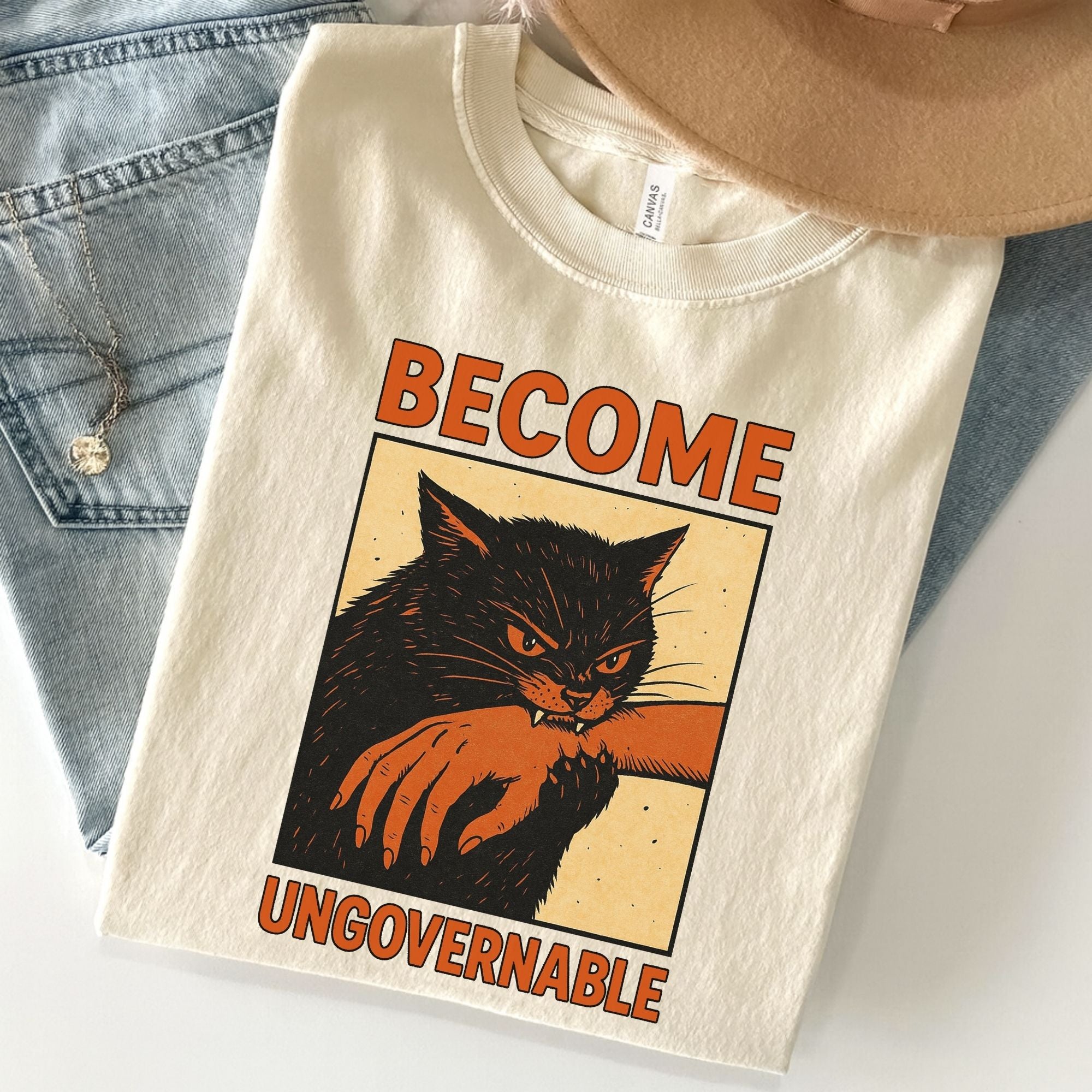 Become Ungovernable Funny Cat Unisex Premium Bella Canvas 3001 T-Shirt