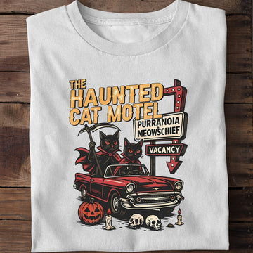 The Haunted Cat Motel Classic Car Funny Cat T-Shirt