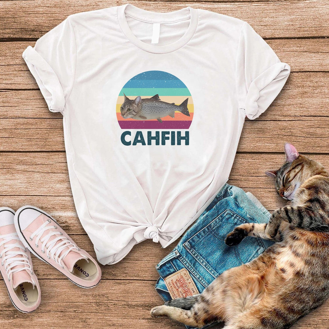 Cahfih Funny Cat Fishing T-Shirt