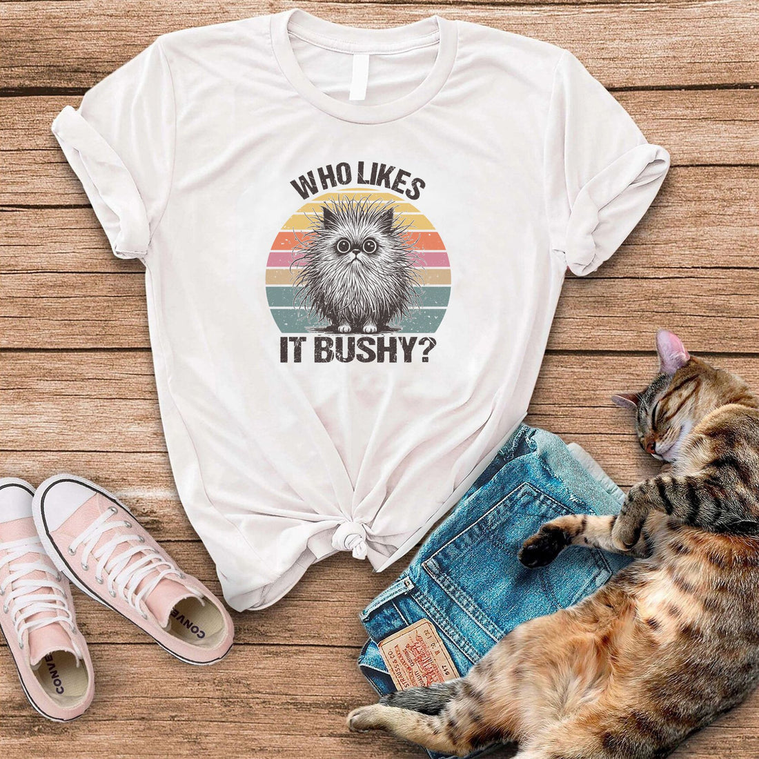 Who Likes It Bushy Funny Cat T-Shirt