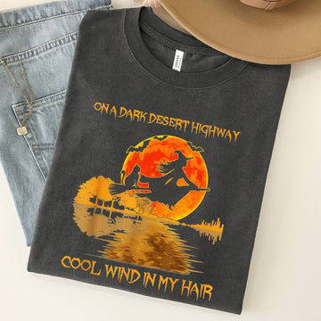 Witch Riding Brooms On A Dark Desert Highways Cat Halloween Unisex Premium Bella Canvas 3001 T-Shirt