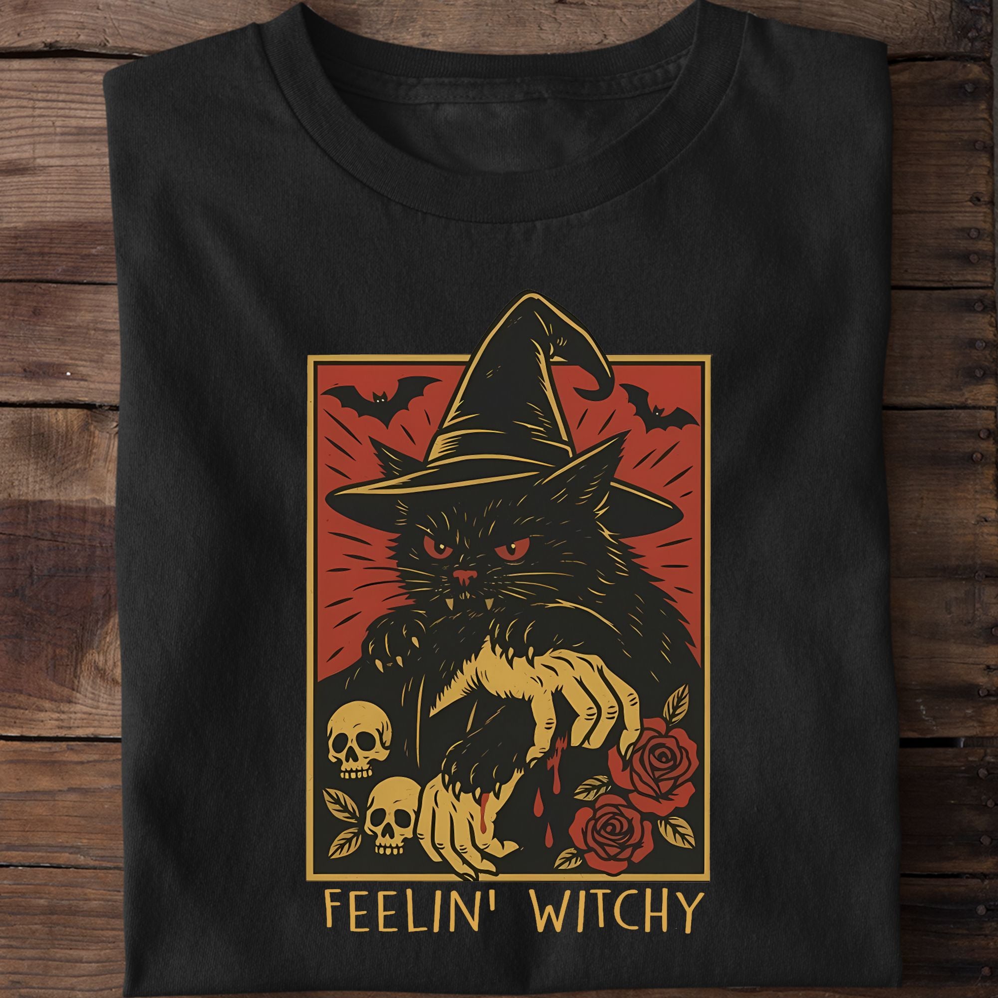 Feelin' Witchy Funny Halloween Cat T-Shirt