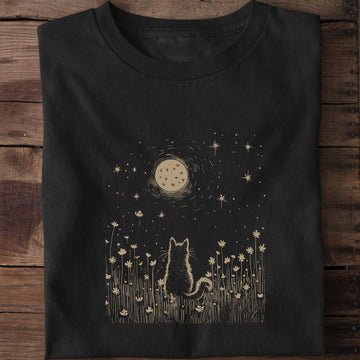 Floral Black Cat Moon T-Shirt