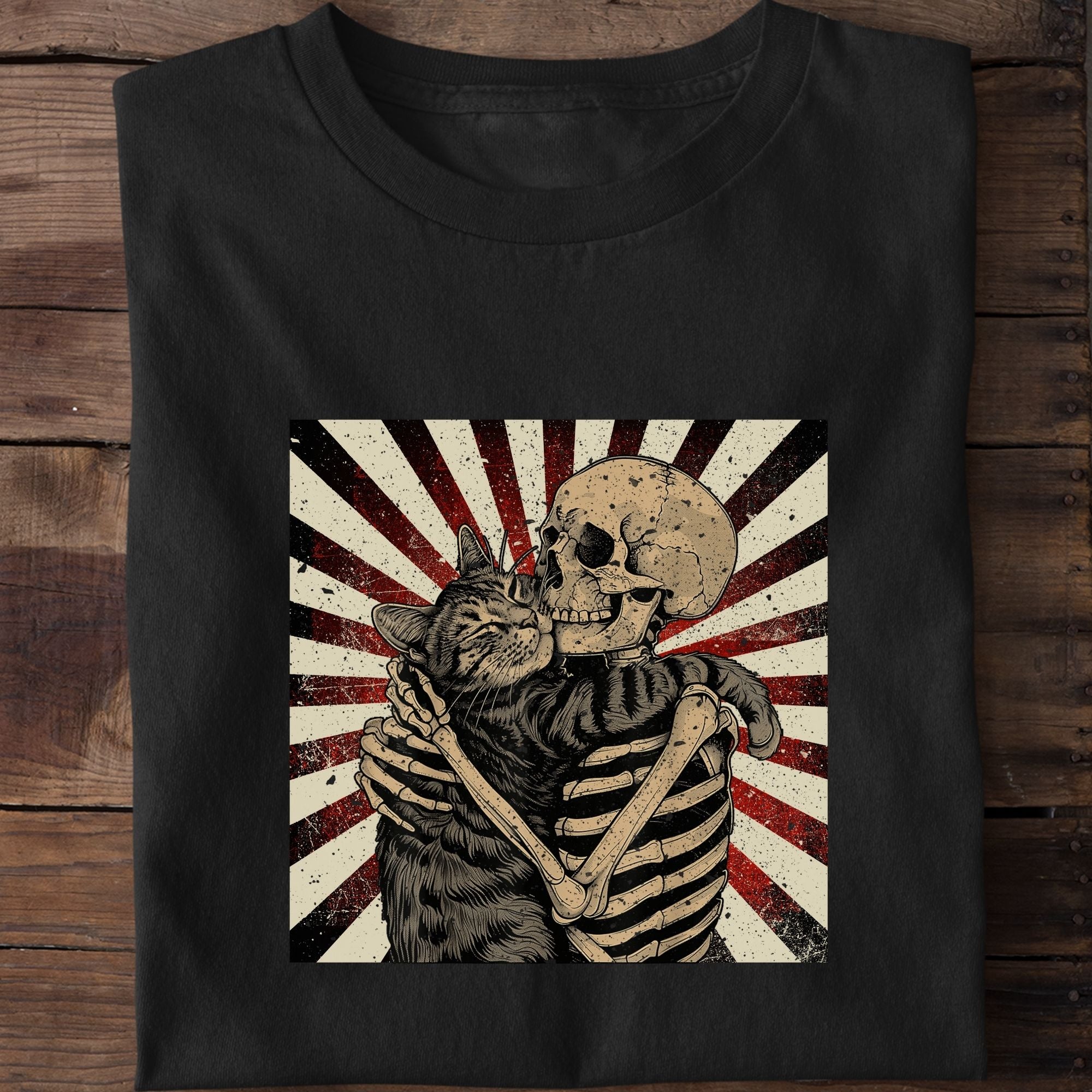 Skeleton Hugging Cat T-Shirt