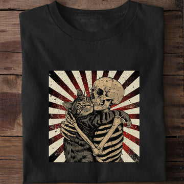 Skeleton Hugging Cat T-Shirt